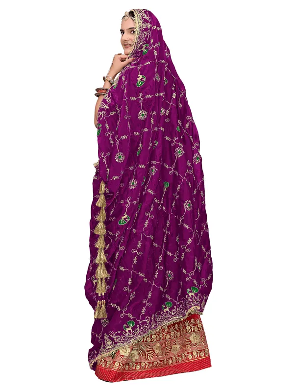 Zari_Embroidered_Art_Silk_Odhni_Dupatta_With_Peacock_Jaal_Wine