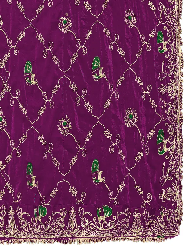 Zari_Embroidered_Art_Silk_Odhni_Dupatta_With_Peacock_Jaal_Wine