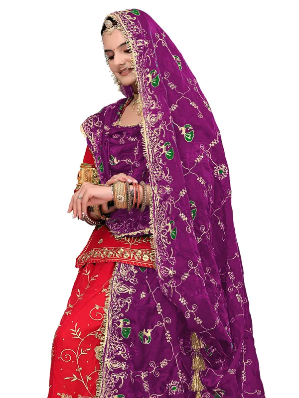 Zari_Embroidered_Art_Silk_Odhni_Dupatta_With_Peacock_Jaal_Wine