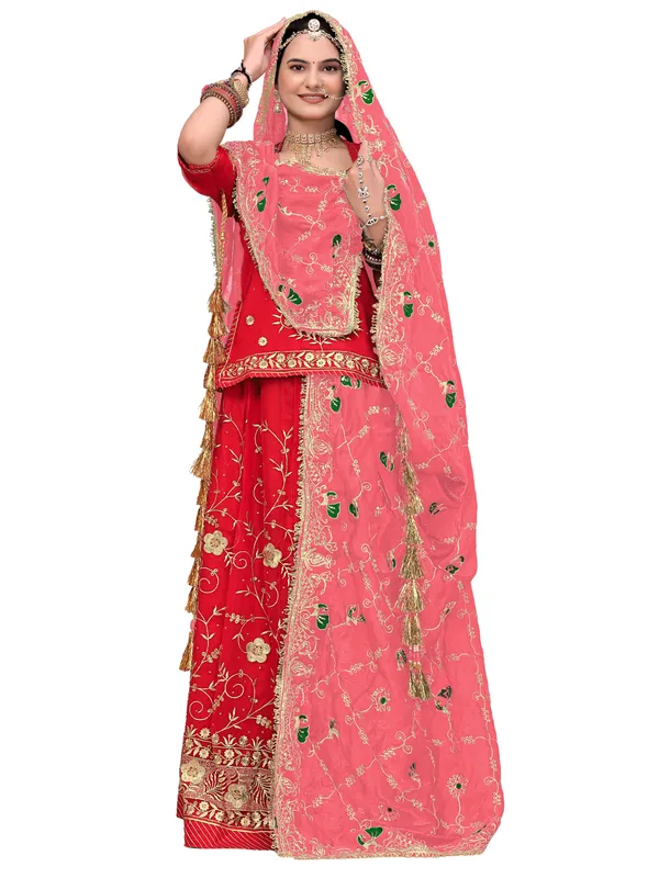 Zari_Embroidered_Art_Silk_Odhni_Dupatta_With_Peacock_Jaal_Peach