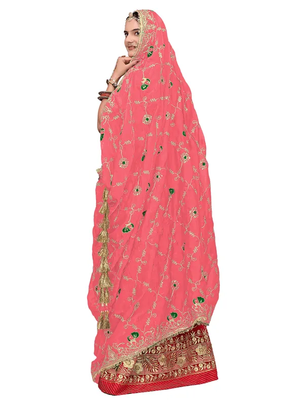 Zari_Embroidered_Art_Silk_Odhni_Dupatta_With_Peacock_Jaal_Peach