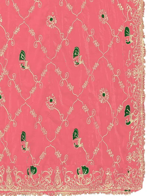 Zari_Embroidered_Art_Silk_Odhni_Dupatta_With_Peacock_Jaal_Peach