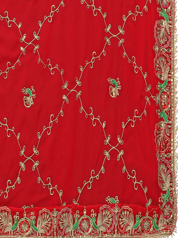 Zari_Embroidered_Georgette_Odhni_Dupatta_With_Peacock_Border_Red
