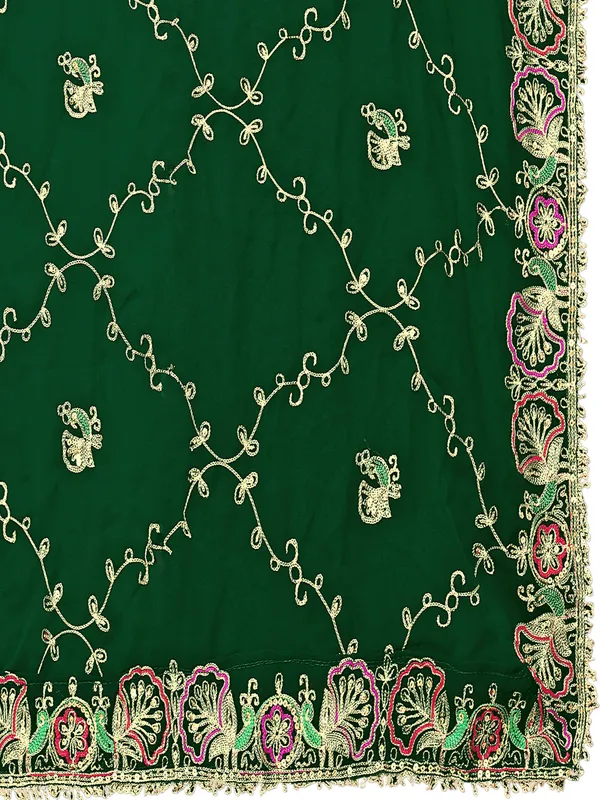 Zari_Embroidered_Georgette_Odhni_Dupatta_With_Peacock_Border_Green