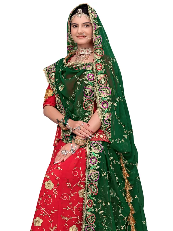 Zari_Embroidered_Georgette_Odhni_Dupatta_With_Peacock_Border_Green