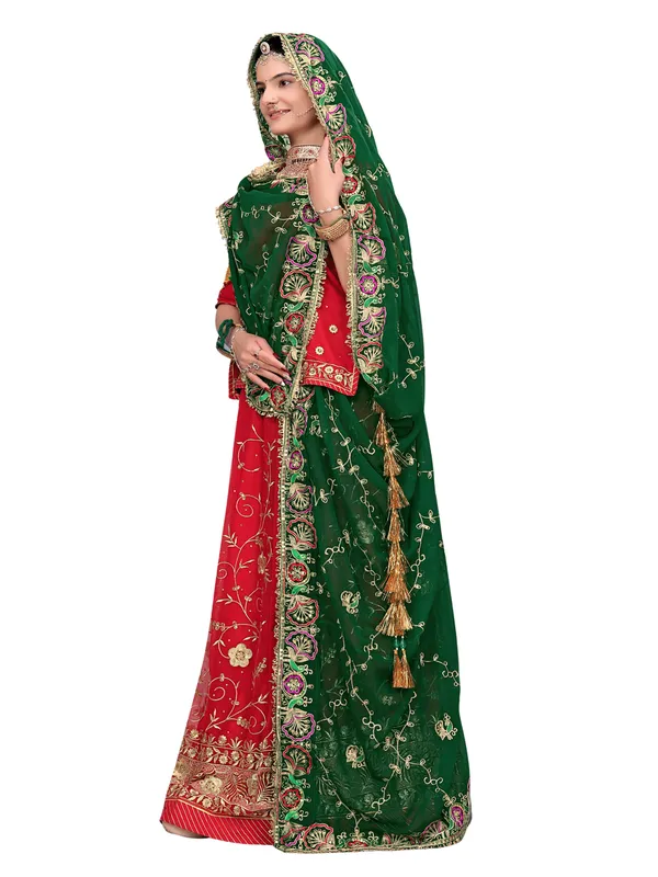 Zari_Embroidered_Georgette_Odhni_Dupatta_With_Peacock_Border_Green