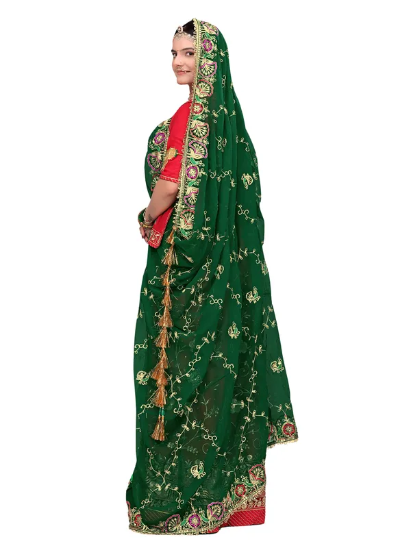 Zari_Embroidered_Georgette_Odhni_Dupatta_With_Peacock_Border_Green