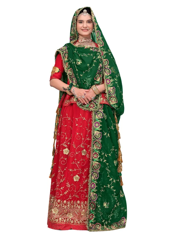 Zari_Embroidered_Georgette_Odhni_Dupatta_With_Peacock_Border_Green
