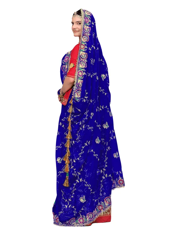 Zari_Embroidered_Georgette_Odhni_Dupatta_With_Peacock_Border_Royal_Blue