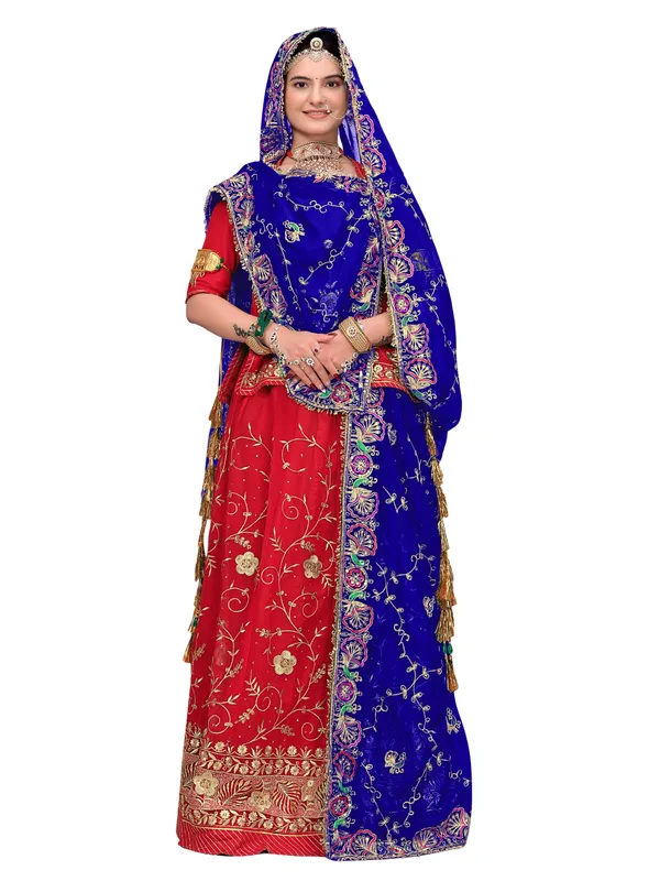 Zari_Embroidered_Georgette_Odhni_Dupatta_With_Peacock_Border_Royal_Blue