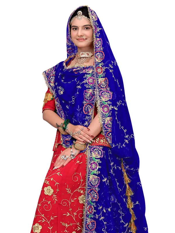 Zari_Embroidered_Georgette_Odhni_Dupatta_With_Peacock_Border_Royal_Blue