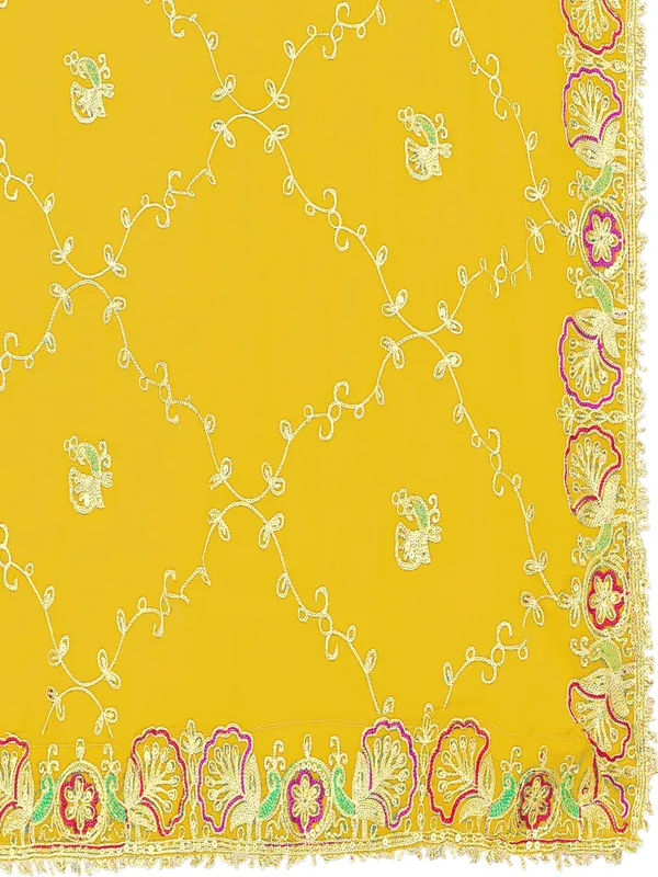 Zari_Embroidered_Georgette_Odhni_Dupatta_With_Peacock_Border_Yellow