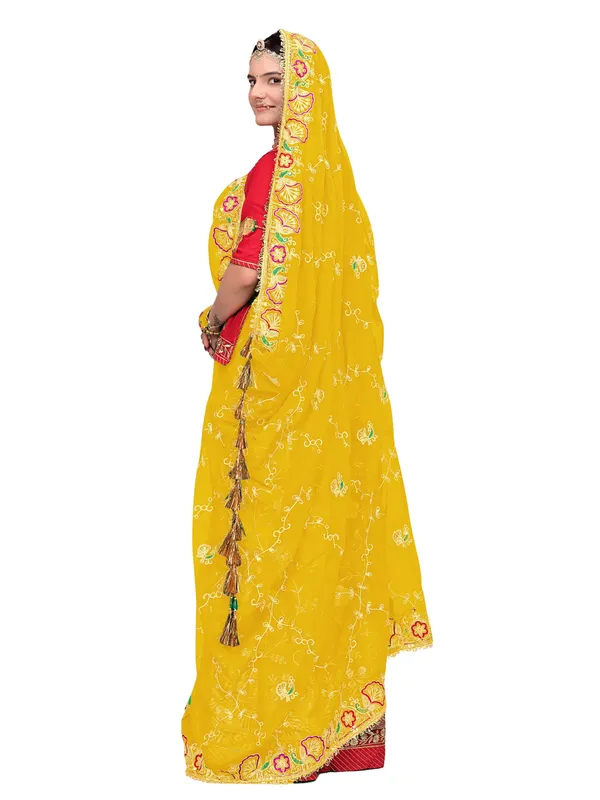Zari_Embroidered_Georgette_Odhni_Dupatta_With_Peacock_Border_Yellow