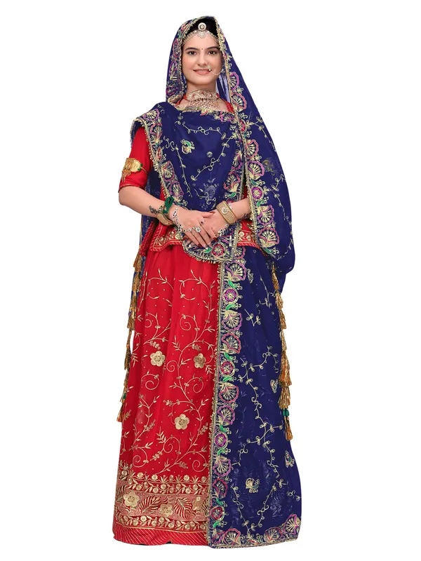 Zari_Embroidered_Georgette_Odhni_Dupatta_With_Peacock_Border_Navy_Blue