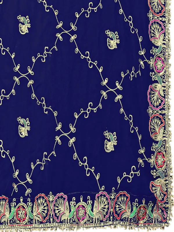 Zari_Embroidered_Georgette_Odhni_Dupatta_With_Peacock_Border_Navy_Blue