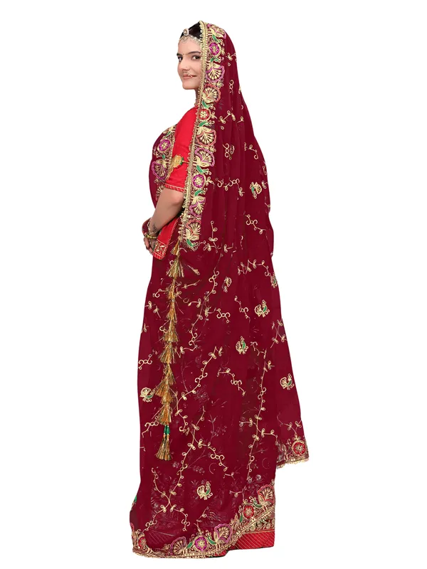 Zari_Embroidered_Georgette_Odhni_Dupatta_With_Peacock_Border_Maroon