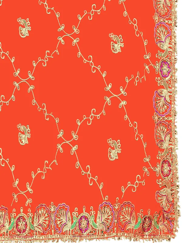 Zari_Embroidered_Georgette_Odhni_Dupatta_With_Peacock_Border_Orange