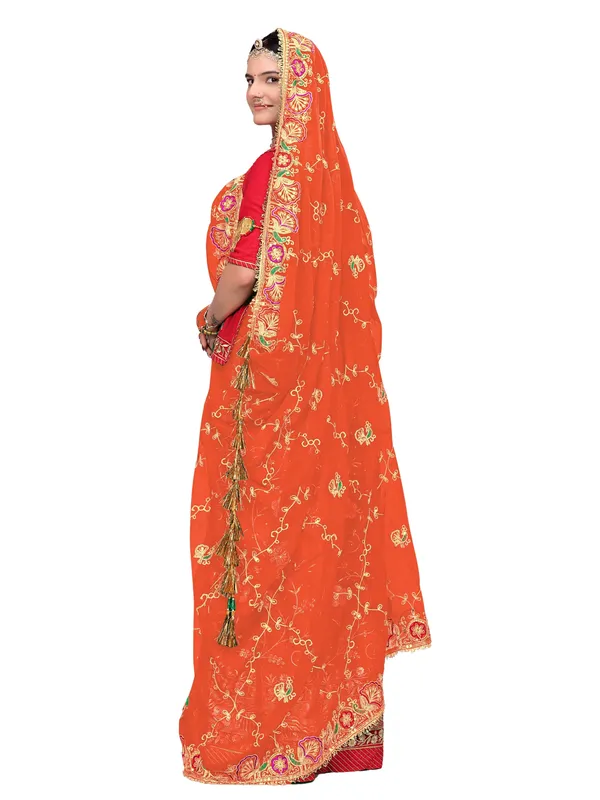 Zari_Embroidered_Georgette_Odhni_Dupatta_With_Peacock_Border_Orange