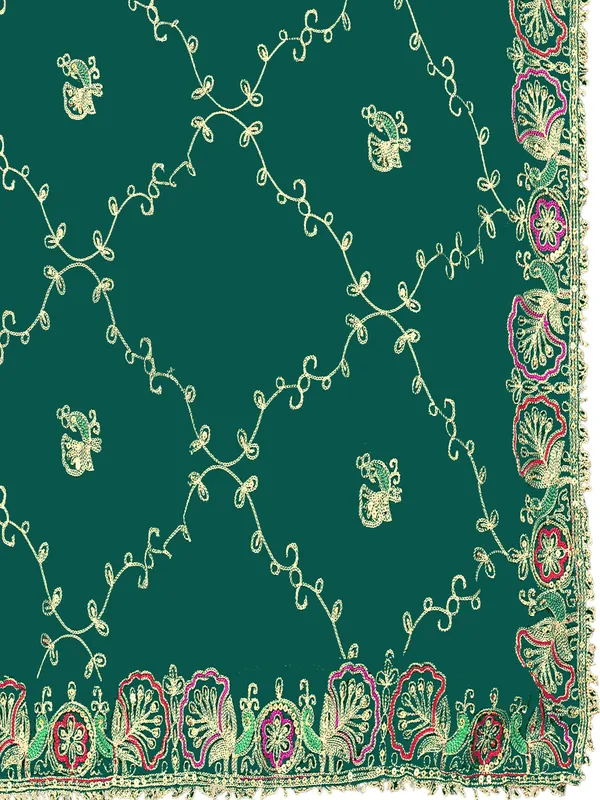 Zari_Embroidered_Georgette_Odhni_Dupatta_With_Peacock_Border_Rama_Green