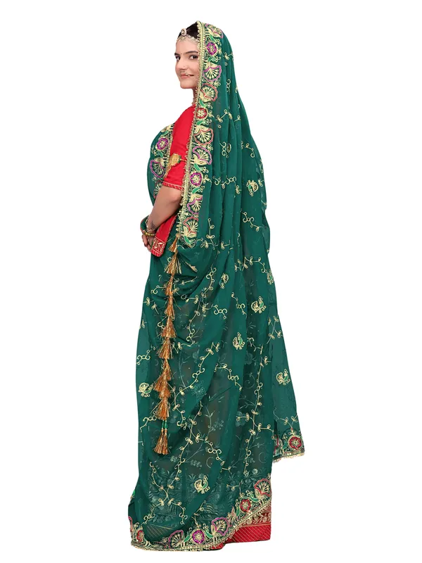 Zari_Embroidered_Georgette_Odhni_Dupatta_With_Peacock_Border_Rama_Green
