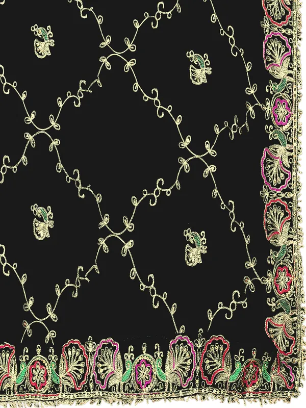 Zari_Embroidered_Georgette_Odhni_Dupatta_With_Peacock_Border_Black
