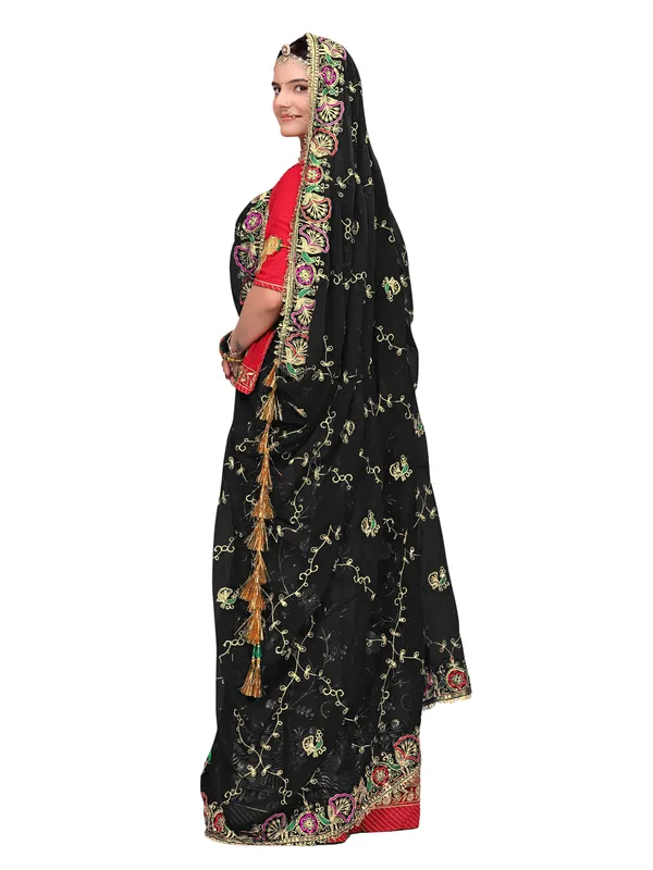 Zari_Embroidered_Georgette_Odhni_Dupatta_With_Peacock_Border_Black