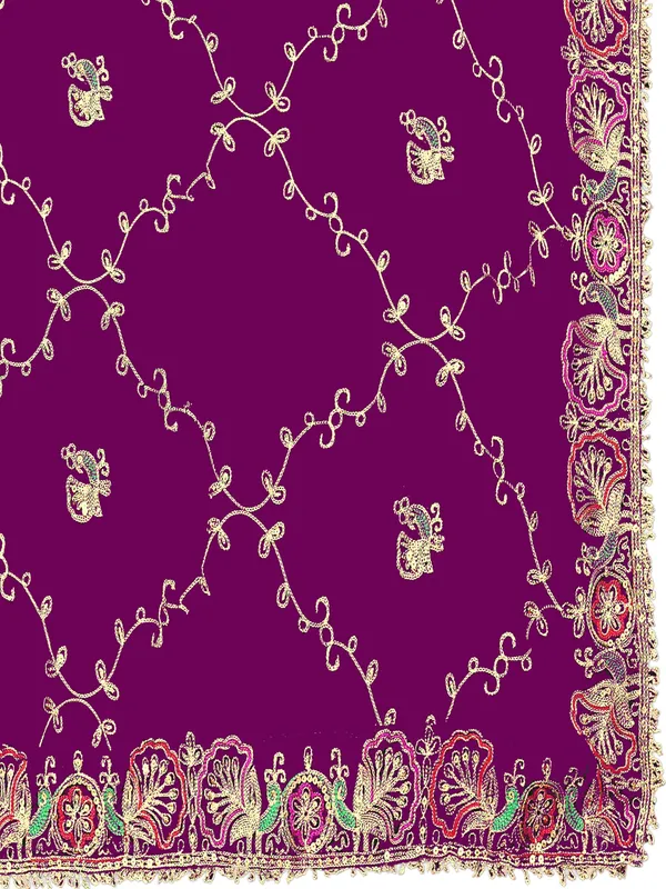 Zari_Embroidered_Georgette_Odhni_Dupatta_With_Peacock_Border_Wine