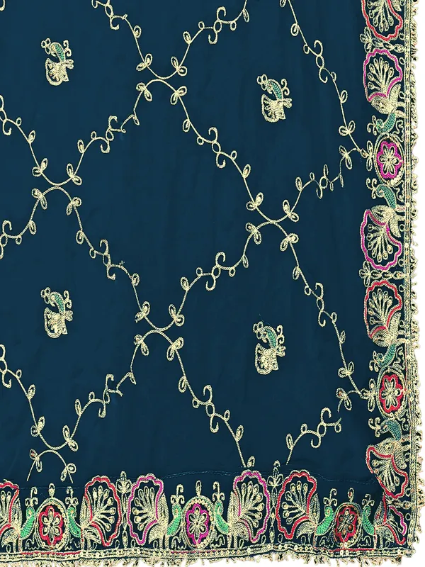 Zari_Embroidered_Georgette_Odhni_Dupatta_With_Peacock_Border_Kerosin_Blue