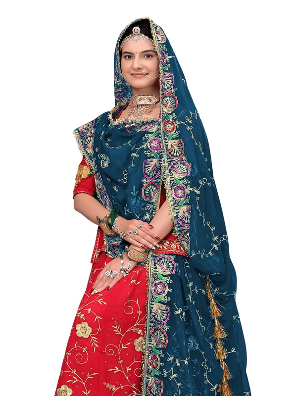 Zari_Embroidered_Georgette_Odhni_Dupatta_With_Peacock_Border_Kerosin_Blue