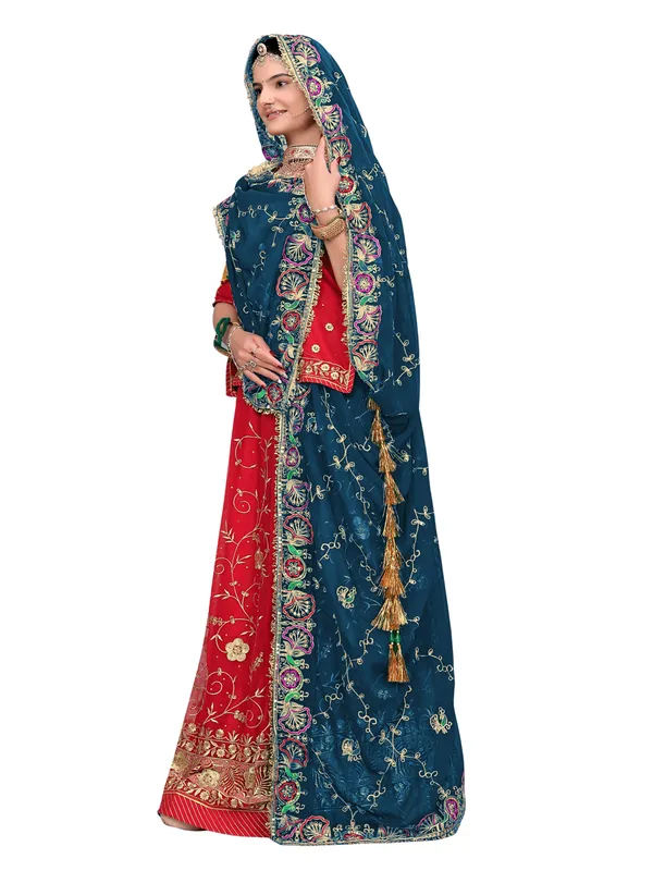 Zari_Embroidered_Georgette_Odhni_Dupatta_With_Peacock_Border_Kerosin_Blue