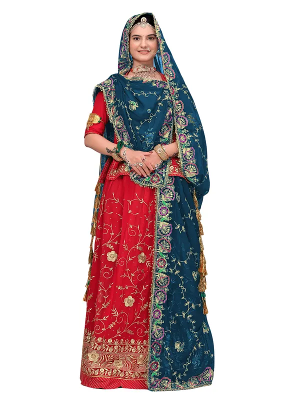 Zari_Embroidered_Georgette_Odhni_Dupatta_With_Peacock_Border_Kerosin_Blue