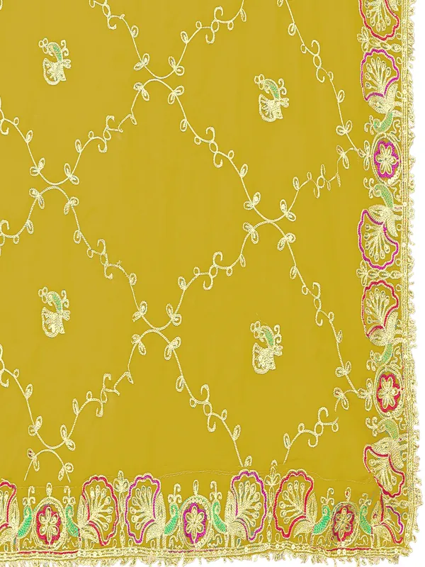 Zari_Embroidered_Georgette_Odhni_Dupatta_With_Peacock_Border_Mustard_Yellow
