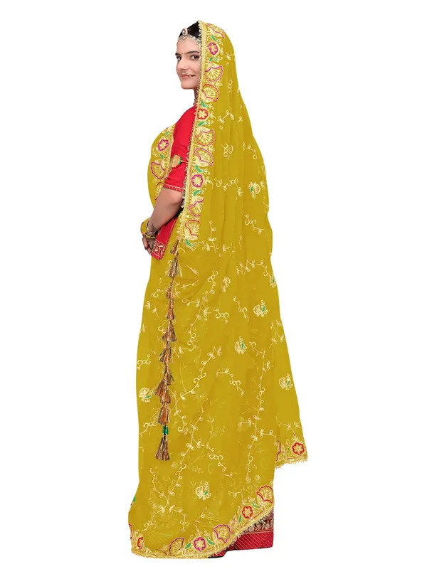Zari_Embroidered_Georgette_Odhni_Dupatta_With_Peacock_Border_Mustard_Yellow