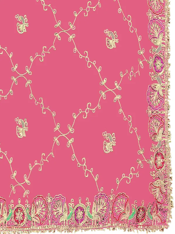 Zari_Embroidered_Georgette_Odhni_Dupatta_With_Peacock_Border_Onion_Pink