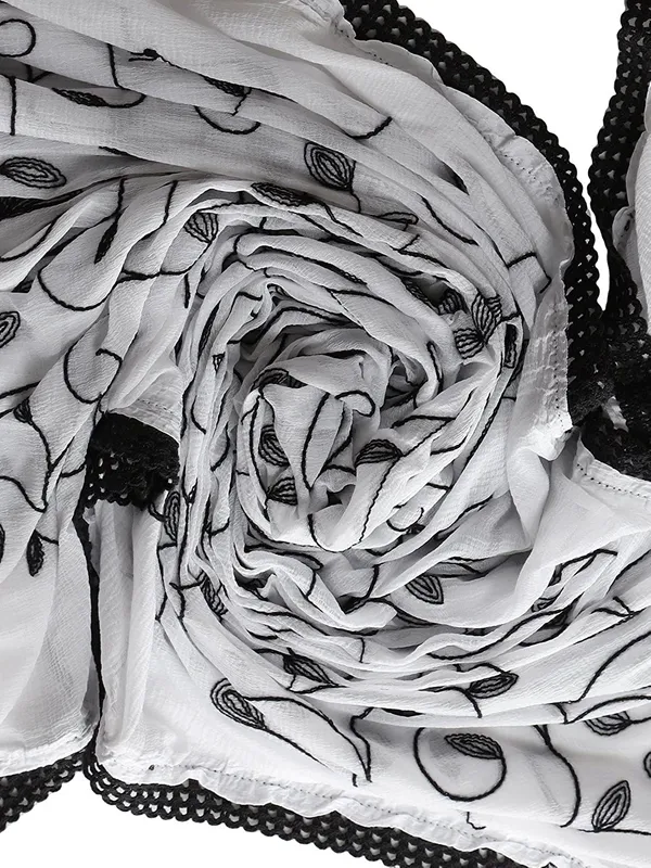 Embroidered_Chiffon_Dupatta_With_Floral_Jaal_Lace_Border_White_Black