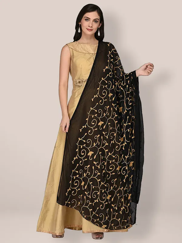 Embroidered_Chiffon_Dupatta_With_Floral_Jaal_Lace_Border_White_Black