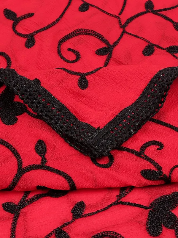 Embroidered_Chiffon_Dupatta_With_Floral_Jaal_Lace_Border_Red