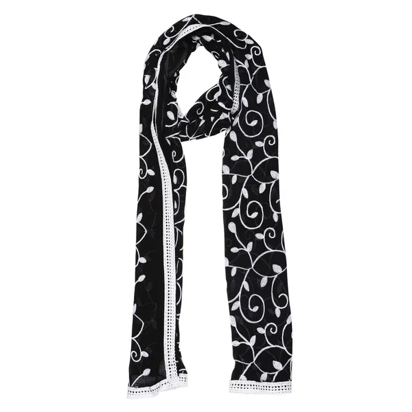 Embroidered_Chiffon_Dupatta_With_Floral_Jaal_Lace_Border_Black_White