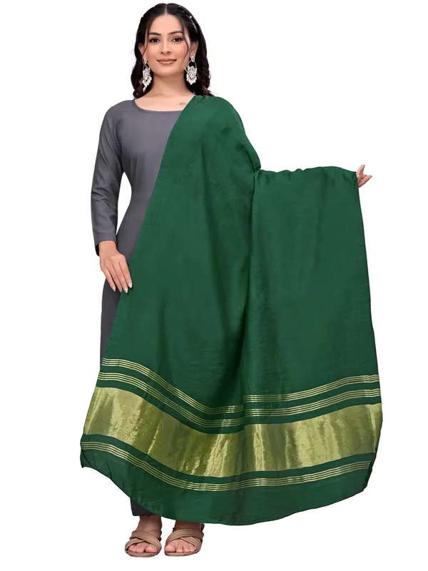 Lagdi_Patta_Dupatta_In_Silk_Blend_With_Golden_Zari_Border_Green