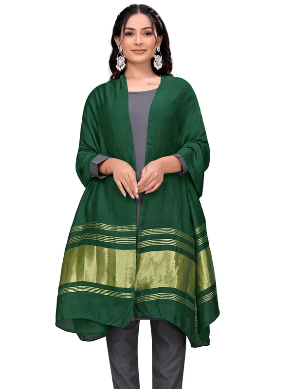 Lagdi_Patta_Dupatta_In_Silk_Blend_With_Golden_Zari_Border_Green
