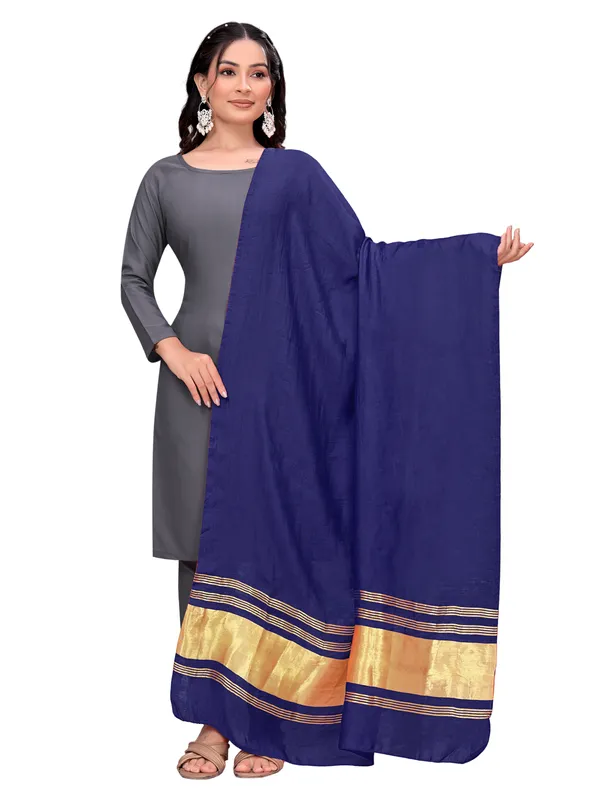 Lagdi_Patta_Dupatta_In_Silk_Blend_With_Golden_Zari_Border_Navy_Blue
