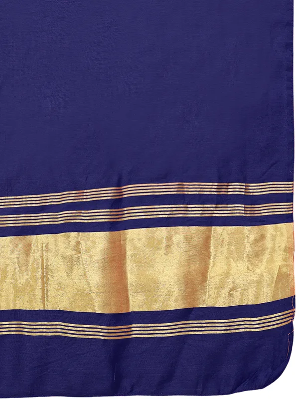 Lagdi_Patta_Dupatta_In_Silk_Blend_With_Golden_Zari_Border_Navy_Blue