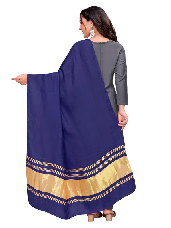 Lagdi_Patta_Dupatta_In_Silk_Blend_With_Golden_Zari_Border_Navy_Blue