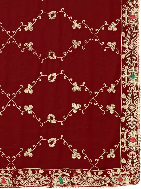Embroidered_Georgette_Dupatta_With_Sequin_Work_Lace_Border_Maroon
