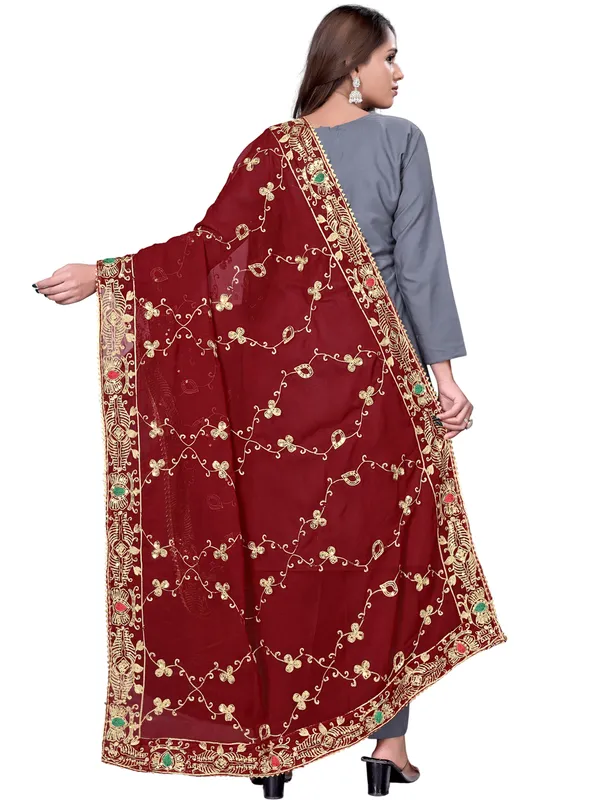 Embroidered_Georgette_Dupatta_With_Sequin_Work_Lace_Border_Maroon