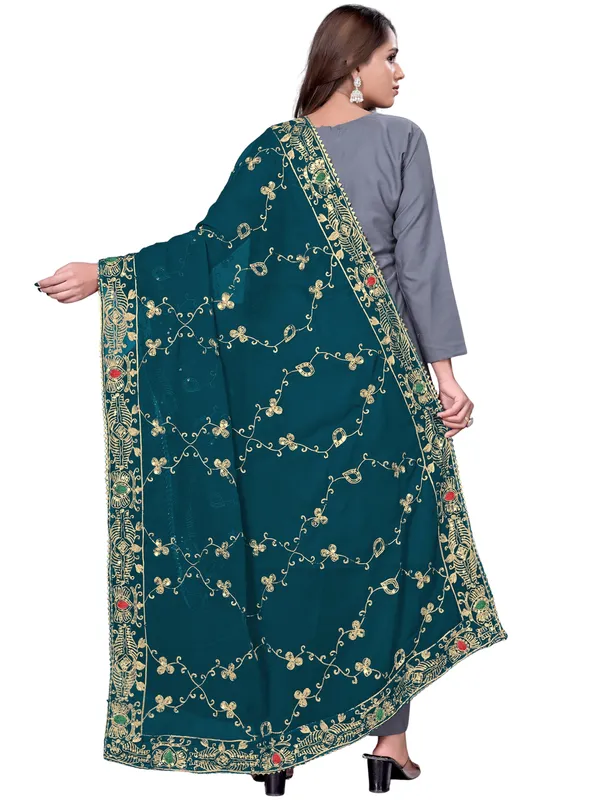 Embroidered_Georgette_Dupatta_With_Sequin_Work_Lace_Border_Kerosin_Blue