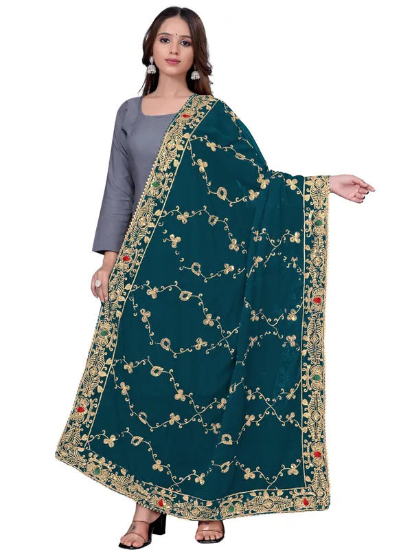Embroidered_Georgette_Dupatta_With_Sequin_Work_Lace_Border_Kerosin_Blue