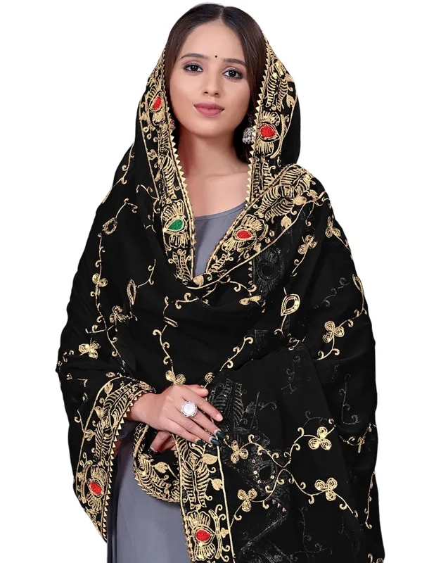 Embroidered_Georgette_Dupatta_With_Sequin_Work_Lace_Border_Black