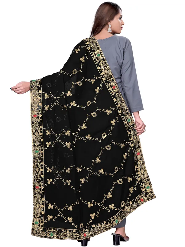 Embroidered_Georgette_Dupatta_With_Sequin_Work_Lace_Border_Black