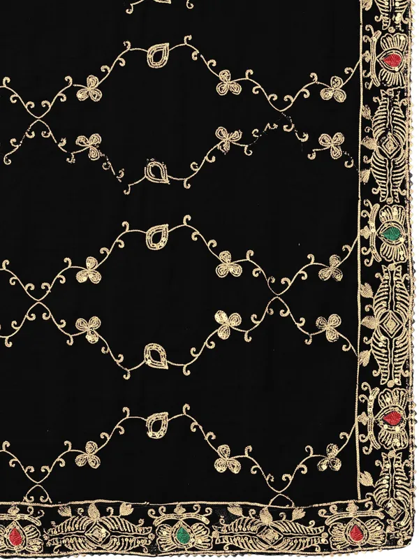 Embroidered_Georgette_Dupatta_With_Sequin_Work_Lace_Border_Black